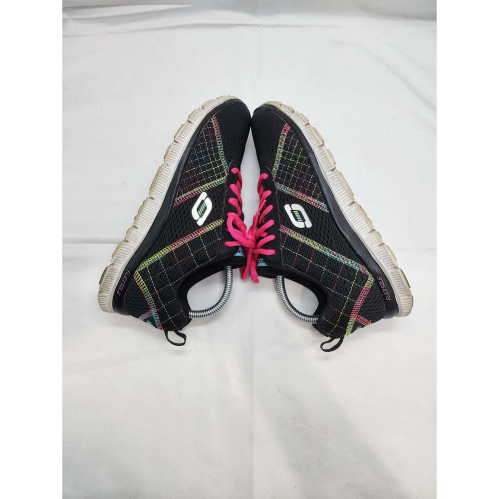 Skechers Flex Sole Memory Foam Sneakers Black Pink Rainbow Athletic Shoes Women - Picture 7 of 8